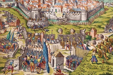 Condes hær belejrer Chartres, marts 1568, gravering af Franz Hogenberg (1535-1590), Frankrig