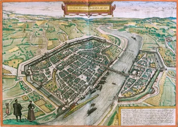 Kort over Frankfurt (Francofordia), Tyskland (radering