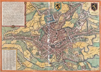 Plan over Gent (Gandauum), Belgien (radering