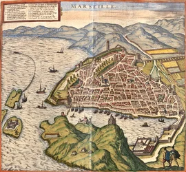 Plan over Marseille, Fance (radering