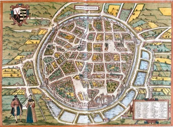 Bykort over Freiberg (Fribergum Misinae), Tyskland (radering