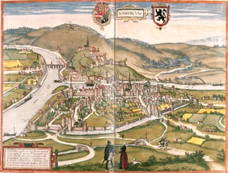 Udsigt over Namur (Namurum), Belgien (radering
