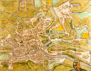 Udsigt over Rom (Romae), Italien (radering