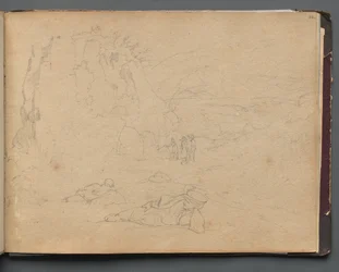 Album med udsigt over Rom og omgivelser, Landskabsstudier, side 44a: Figurer i et landskab.