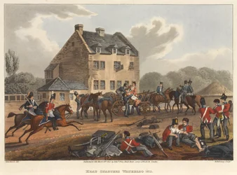 Head Quarters Waterloo 1815, graveret af M. Dubourg, 1819 (farvet akvatint)