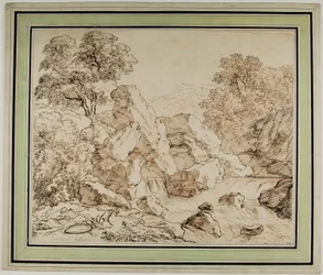 Warrior and Dog Resting af Rocky Rapids