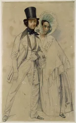 Ægteparret Paul og Amalie Taglioni (Studie til maleriet »Parade for det første garderegiment til fods«, 1839)