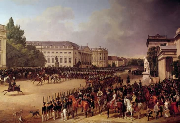 Militærparade Operapladsen i Berlin Maleri af Franz Kruger (1797-1857) 1822 Søn. 2,49 X 3,74 m Berlin, Nationalgalleriet