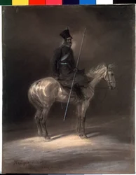 Kosak til hest. Kosak til hest. Tegning af Franz Kruger (1797-1857)