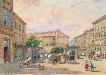 Burggassen-linjen i Wien (hjørnet af Kaiserstraße og Burggasse)