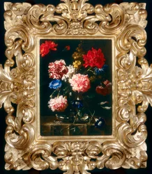 Stilleben med blomster i en glasvase