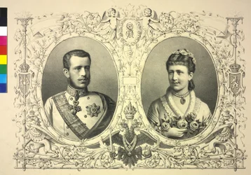 Dobbeltbillede af Franz Joseph I Kronprins Rudolf og prinsesse Stephanie