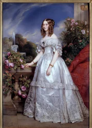 Portræt af hertuginden af Nemours Portræt af sejren af Saxe-Coburg-Gotha (1822-1857) hustru til hertugen af Nemours. Maleri af M. P. Julien Laurent (1805-1860) efter Franz Xavier Winterhalter. 1846. Paris, Dekorativ Kunst - Portræt i fuld længde af Du