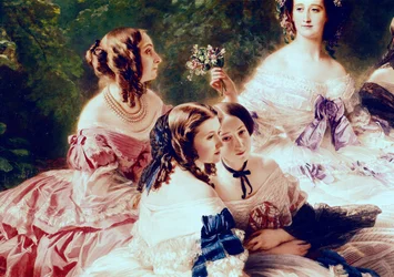 Kejserinde Eugenie (1826-1920) og hendes ventende damer, detalje af prinsessen af Essling, baronessen af Pierres og viscountessen af Lezay-Marnesia, 1855