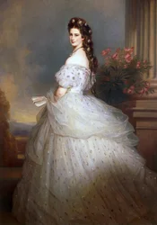 Kejserinde Elisabeth af Østrig, med diamantstjerner i håret - Kejserinde Elisabeth af Østrig med diamantstjerner i håret, af Winterhalter, Franz Xavier (1805-1873). olie på lærred