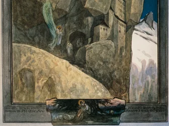 Østrig, Wien, Illustration af Dante Alighieris guddommelige komedie (himlen, sang XXI) af Franz von Bayros, detaljer