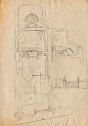 Designskitser til Matcha Atelier Villa - plantegning af hele komplekset og have, portsystem