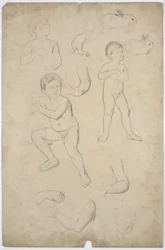 Nøgenbilleder og hovedstudier af børn, 2 kaniner