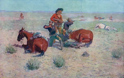 Indianere angriber cowboys. Frederic Remington.