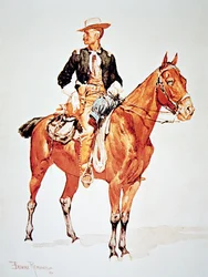 Løjtnant S.C. Robertson, chef for Crow Scouts, fra en akvarel fra 1890 (farve litho)