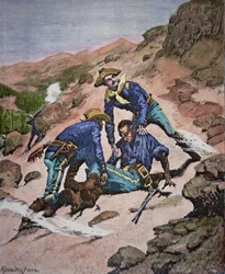 Redningen af korporal Scott under Geronimo-kampagnen i 1886 (farvegravering)