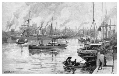 Melbourne fra Yarra, Victoria, Australien, 1886.