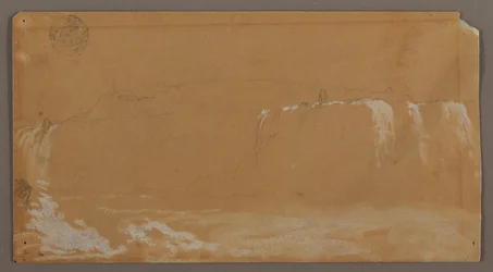 Tegning, American Falls, Goat Island og en del af Horseshoe Falls, set fra den canadiske bred af Niagara-floden, muligvis 1858