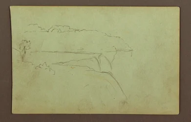 Tegning, Amerikanske vandfald under en overskyet himmel, Niagarafloden, muligvis 1856