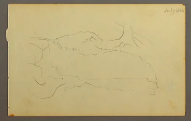 Tegning, basis af et træ, kampesten, 1844