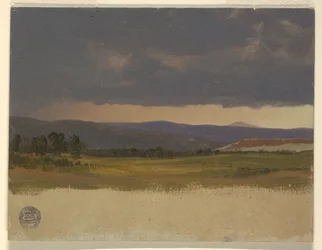 Tegning, Blue Hill under lave skyer, 1869-70