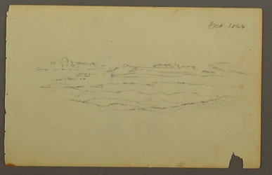 Tegning, Bredt bølgende landskab med skyer, 1844