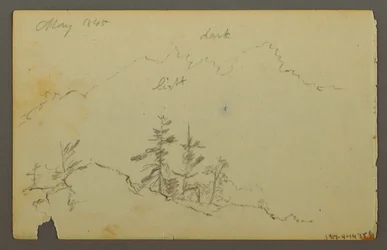 Tegning, Bredt bølgende landskab med skyer, 1844