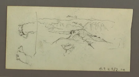 Tegning, Camel Stuides, Tree Bush og Valley, muligvis 1868