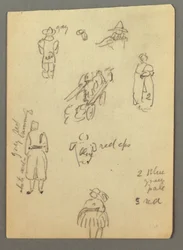 Tegning, vogn, figurstudier, muligvis 1868