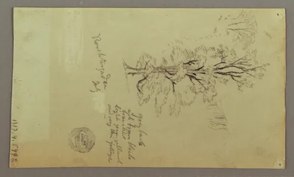 Tegning, skorstene, vandfald, figur m.m., muligvis juli 1868
