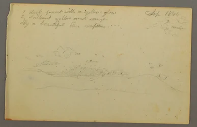 Tegning, studie af skyer, bjergside, 1844