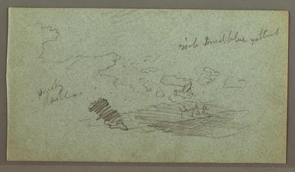 Tegning, Skyer over bjergkæde, lav sol, muligvis 1874