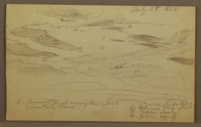 Tegning, overskyet himmel over dalen, juli 1863