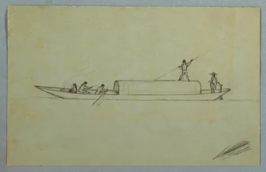Tegning, overdækket kano, sandsynligvis sydamerikansk, 1853 eller 1857