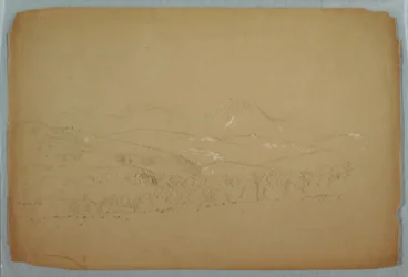 Tegning, fjern udsigt over Katahdin set fra vest, ca. 1856