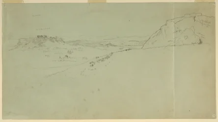 Tegning, Fjernbillede af nordsiden af Akropolis, 1869