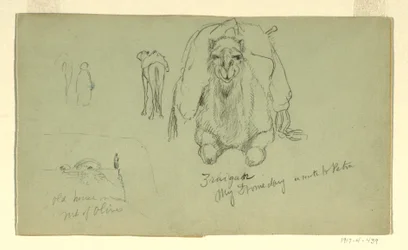 Tegning, dromedar; det gamle hus på M, februar 1868