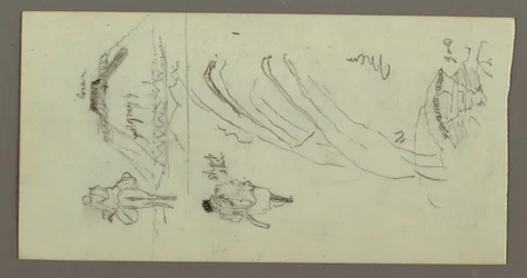 Tegning, Figur, der rider på kamel, Figur, der går, Hilside og Hilltop, muligvis 1868