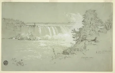 Tegning, Horseshoe Falls og Goat Island fra den canadiske bank, 6. oktober 1856