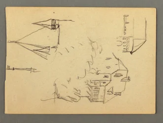 Tegning, Hus over klippe, tårne, muligvis 1868