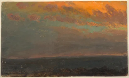 Tegning, Hudson Valley  ved solnedgang, 1870-80