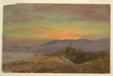 Tegning, Hudson Valley, solnedgang, 1869-70