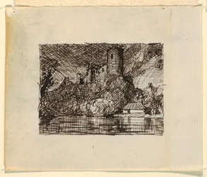Tegning, Imaginært landskab med, ca. 1870-73