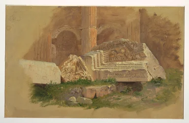 Tegning, det indre af Bacchus-templet, Baalbek, maj 1868