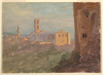Tegning, italiensk eller schweizisk by, 1868